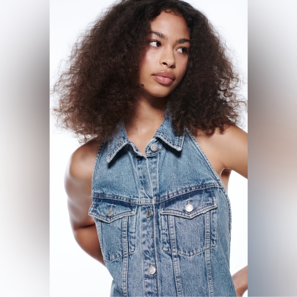 Zara Denim Sleeveless Button-Up Dress